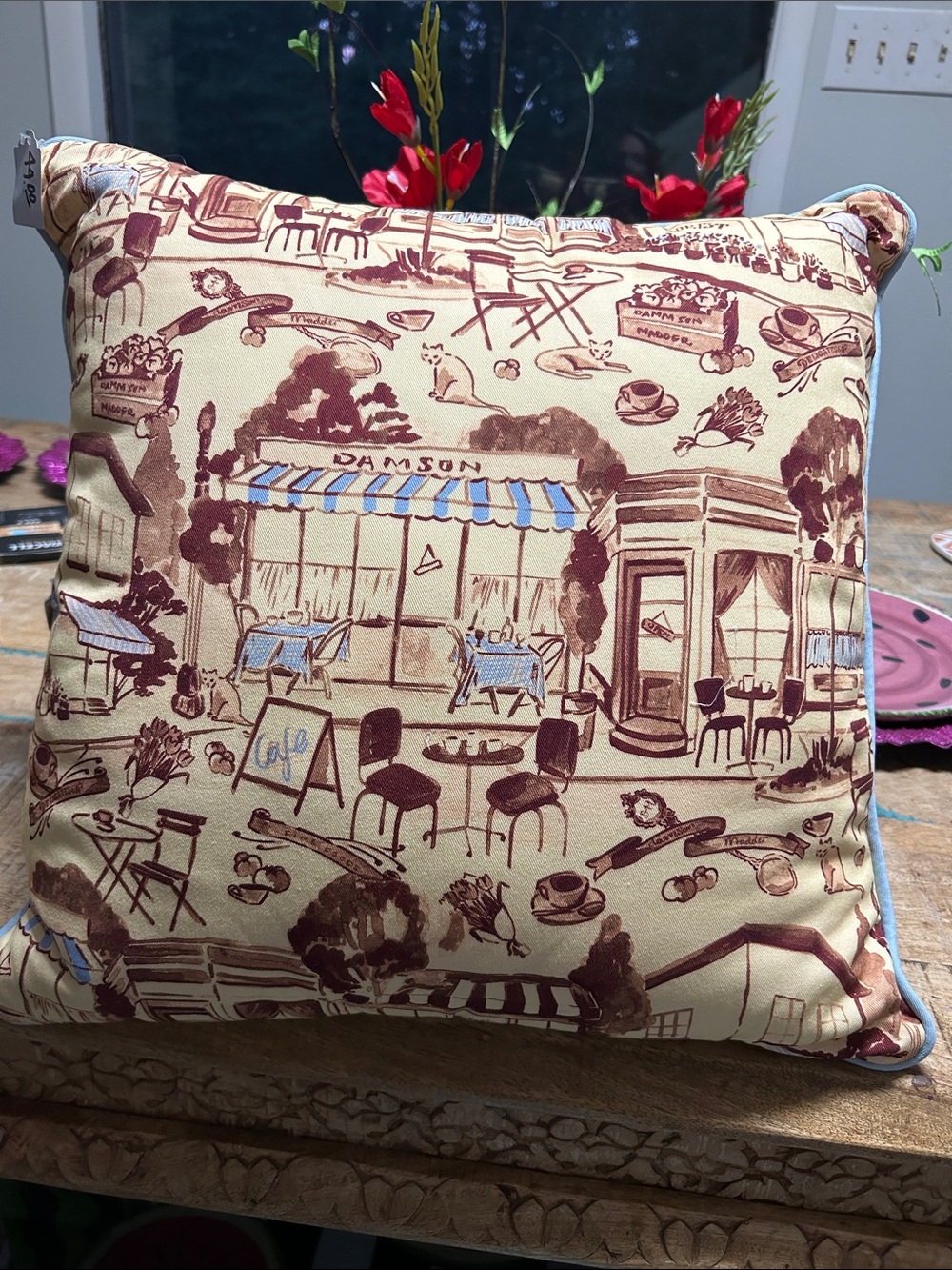 Café Decorative Throw Pillow - Cream and Brown